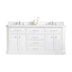 Palace 72 In. Double Sink Carrara Quartz Countertop Bath Vanity in Pure White