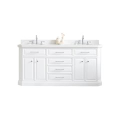Palace 72 In. Double Sink Carrara Quartz Countertop Bath Vanity in Pure White