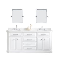 Palace 72 In. Double Sink Carrara Quartz Countertop Bath Vanity in Pure White