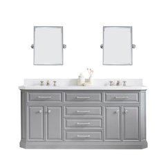 Palace 72 In. Double Sink Carrara Quartz Countertop Bath Vanity in Cashmere Grey