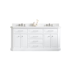 Palace 72 In. Double Sink Carrara Quartz Countertop Bath Vanity in Pure White