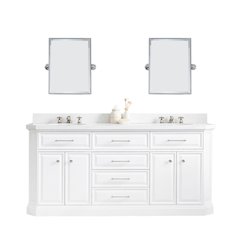 Palace 72 In. Double Sink Carrara Quartz Countertop Bath Vanity in Pure White