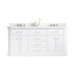 Palace 72 In. Double Sink Carrara Quartz Countertop Bath Vanity in Pure White