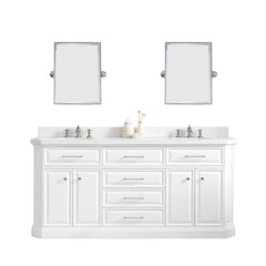 Palace 72 In. Double Sink Carrara Quartz Countertop Bath Vanity in Pure White