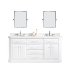 Palace 72 In. Double Sink Carrara Quartz Countertop Bath Vanity in Pure White