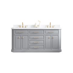Palace 72 In. Double Sink Carrara Quartz Countertop Bath Vanity in Cashmere Grey