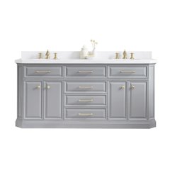Palace 72 In. Double Sink Carrara Quartz Countertop Bath Vanity in Cashmere Grey