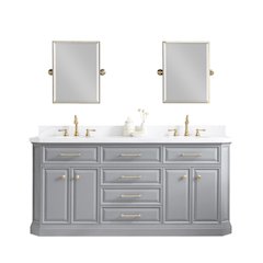 Palace 72 In. Double Sink Carrara Quartz Countertop Bath Vanity in Cashmere Grey