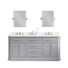 Palace 72 In. Double Sink Carrara Quartz Countertop Bath Vanity in Cashmere Grey