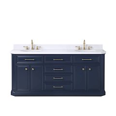 Palace 72 In. Double Sink Carrara Quartz Countertop Bath Vanity in Monarch Blue
