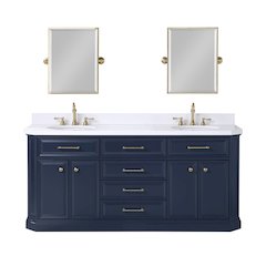 Palace 72 In. Double Sink Carrara Quartz Countertop Bath Vanity in Monarch Blue