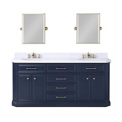 Palace 72 In. Double Sink Carrara Quartz Countertop Bath Vanity in Monarch Blue