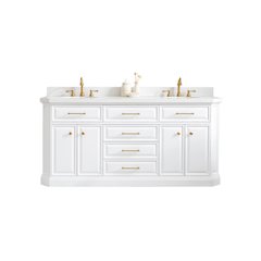 Palace 72 In. Double Sink Carrara Quartz Countertop Bath Vanity in Pure White