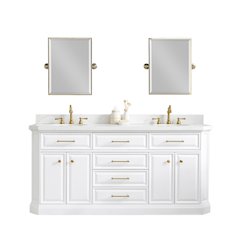 Palace 72 In. Double Sink Carrara Quartz Countertop Bath Vanity in Pure White