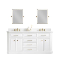 Palace 72 In. Double Sink Carrara Quartz Countertop Bath Vanity in Pure White