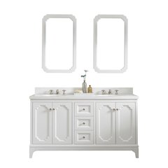 Queen 60 In. Double Sink Sink Carrara Quartz Countertop Bath Vanity