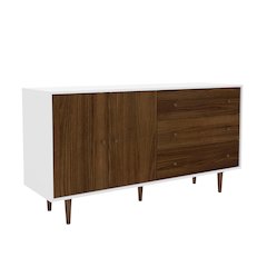 Polifurniture Pasadena Sideboard with 2 Doors and 3 Drawers, White & Walnut