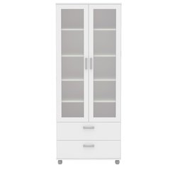 Livramento 70 in. 2 Door Bookcase with 5 Shelves and 2 Drawers, White