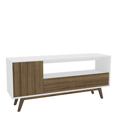 Polifurniture Porto Seguro TV Stand for TVs up to 65”, White & Walnut