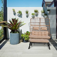 Outdoor Wicker Loveseat with Cushions & Ottoman - Patio Conversation Set for 2