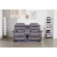 Faux Leather Manual Reclining Loveseat with LED Lights and console