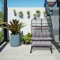 Outdoor Wicker Loveseat with Cushions & Ottoman - Patio Conversation Set for 2