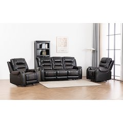 Ilyiano Two Tone Faux Leather Three-PC Livingroom Reclining Set In Black