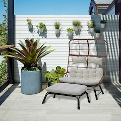 Outdoor Wicker Loveseat with Cushions & Ottoman - Patio Conversation Set for 2