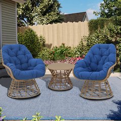 3-Piece Swivel Wicker Patio Conversation Set with Cushions