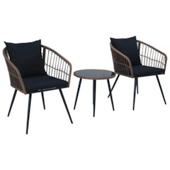 3-Piece Outdoor Patio Bistro Set – Boho Wicker Chairs with Glass-Top Table