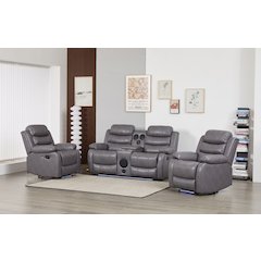 Faux Leather Manual Reclining Sofa Set – Three-Piece Home Theater Seating