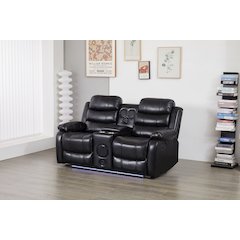 Faux Leather Manual Reclining Loveseat with LED Lights and Console