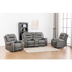 Ilyiano Two Tone Faux Leather 3-Piece Livingroom Reclining Set In Gray