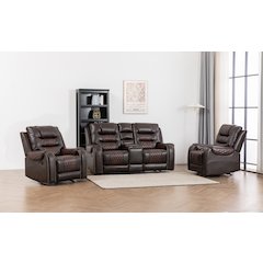Ilyiano Two Tone Faux Leather 3-Piece Livingroom Reclining Set In Brown