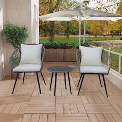 3-Piece Outdoor Patio Bistro Set – Modern Wicker Conversation Chairs