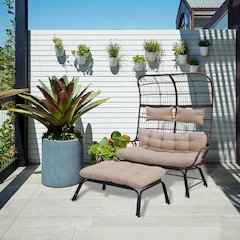 Outdoor Wicker Loveseat with Cushions & Ottoman - Patio Conversation Set for 2