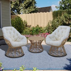 3-Piece Swivel Wicker Patio Conversation Set with Cushions