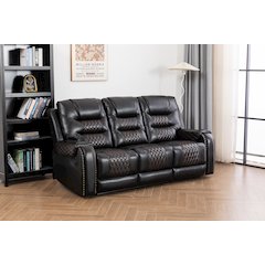 Ilyiano Two Tone Faux Leather Livingroom Reclining Sofa In Black