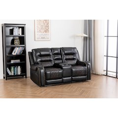 Ilyiano Two Tone Faux Leather Livingroom Reclining Loveseat In Black