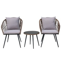 3-Piece Outdoor Patio Bistro Set – Boho Wicker Chairs with Glass-Top Table