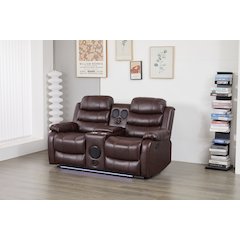 Faux Leather Manual Reclining Loveseat with LED Lights and console