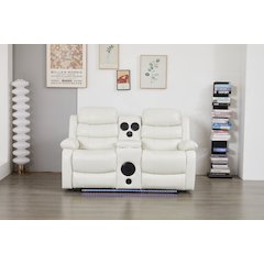 Faux Leather Manual Reclining Loveseat with LED Lights and console