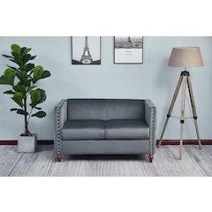Kingway Furniture Avin Velvet Nail Head Livingroom Loveseat in Gray
