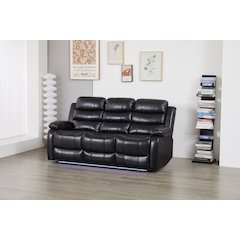 Faux Leather Manual Reclining Sofa with LED Lights With Drop Down Table
