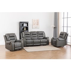 Ilyiano Two Tone Faux Leather Three-PC Livingroom Reclining Set In Gray