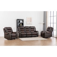 Ilyiano Two Tone Faux Leather Three-PC Livingroom Reclining Set In Brown