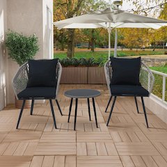 3-Piece Outdoor Patio Bistro Set – Modern Wicker Conversation Chairs