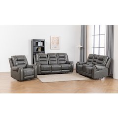 Ilyiano Two Tone Faux Leather 3-PC Livingroom Reclining Set In Gray