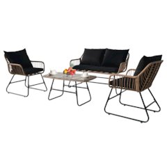 4-Piece Wicker Patio Conversation Set with Cushions - Outdoor Seating for 4