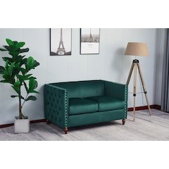 Kingway Furniture Avin Velvet Nail Head Livingroom Loveseat in Green